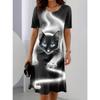 Women's Fashion Cat Pattern Print Summer Spring Short Sleeve O-Neck Casual Dresses