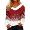 Women's Fashionable Casual V-Neck Christmas Print Long-Sleeved Top