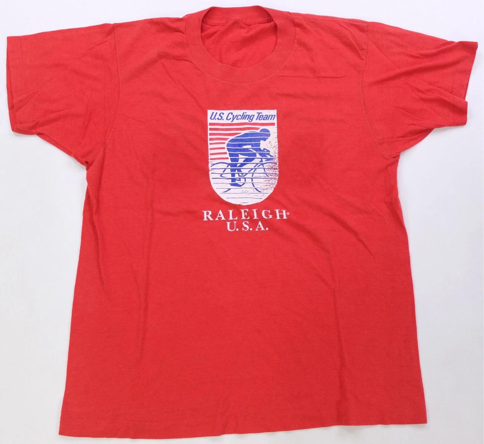 Rare Vintage U.S. Cycling Team Raleigh U.S.A. Bicycling T Shirt 80s 90s Red 4XL
