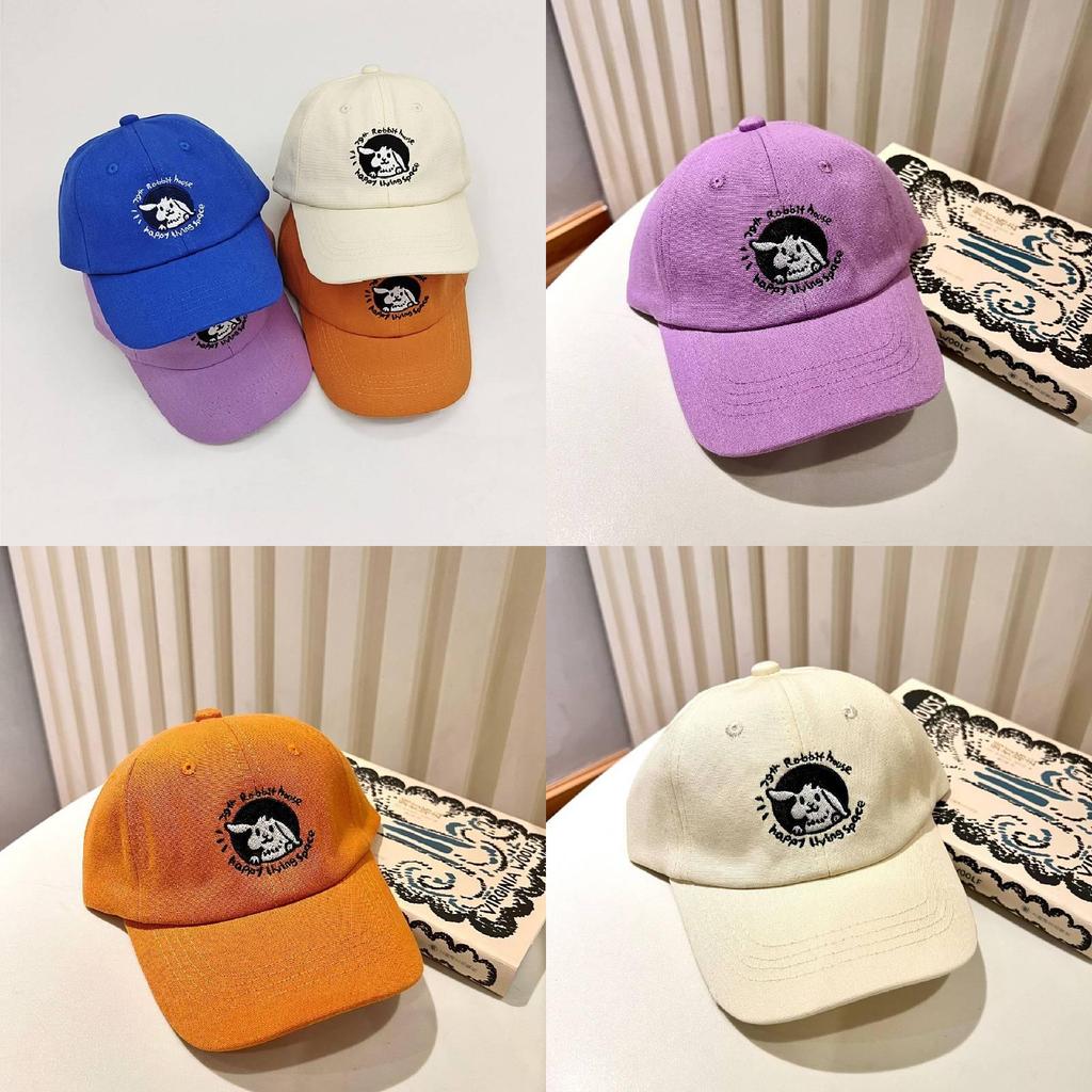 Cute Rabbit Embroidery Kids Baseball Cap For Girls Sun Protection Duck Tongue Hat
