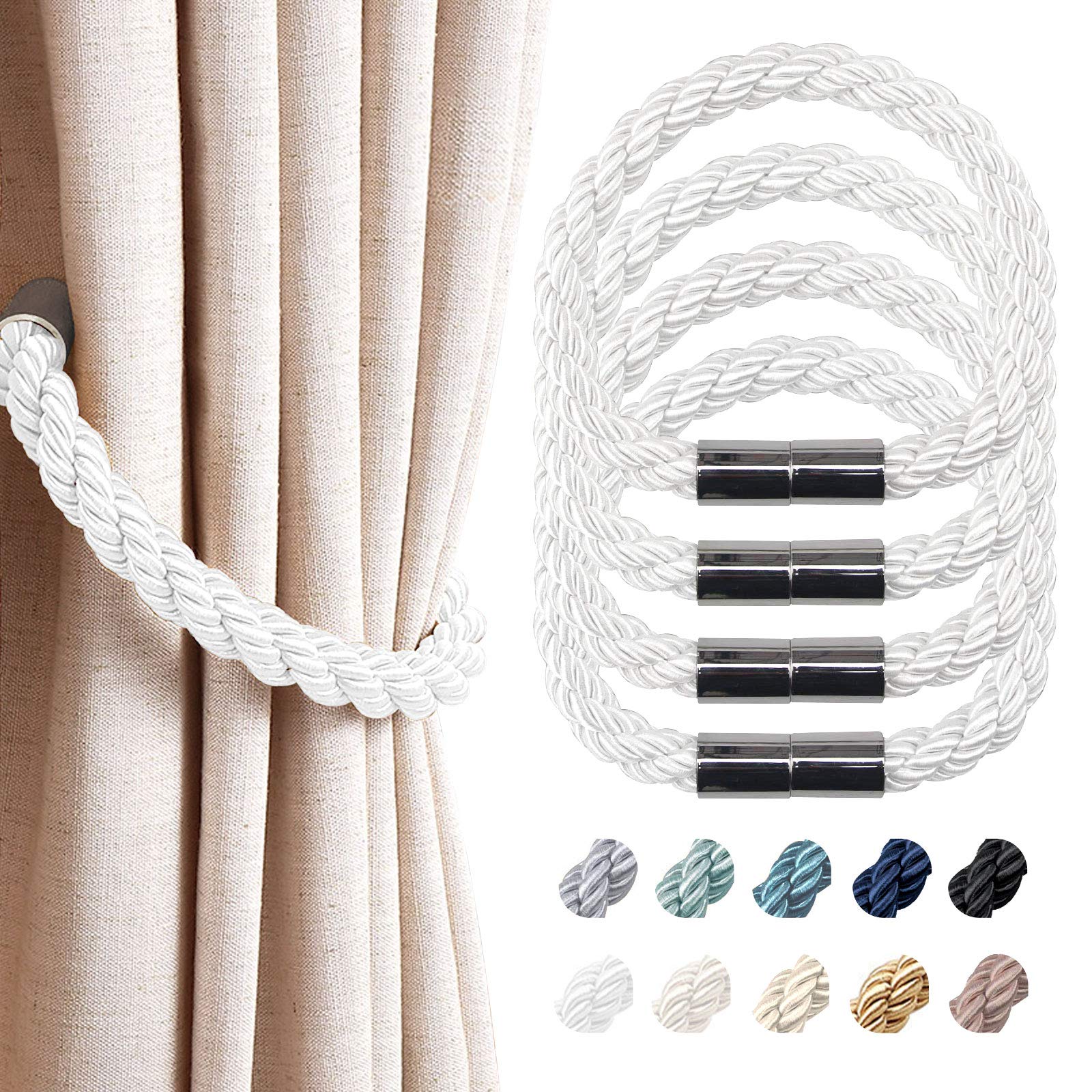 Набор из 4 магнитных кистей для штор, Шнуровые кисти для штор, Стильные держатели для штор, Крепления для штор, Декоративные аксессуары для штор, Белый