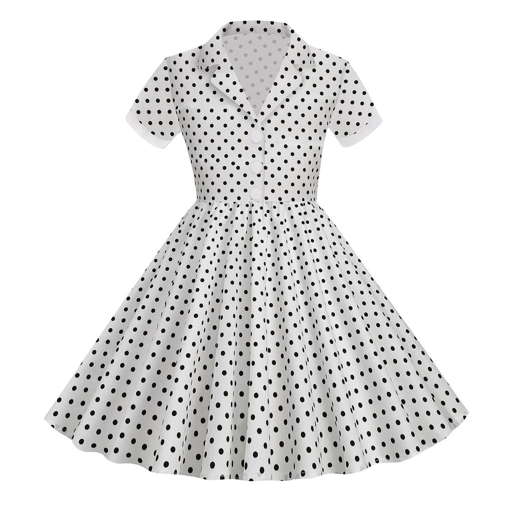 Sommer Kinderkleid Kurzarm Tupfen Vintage Kinder Prinzessinnenkleid für Mädchen