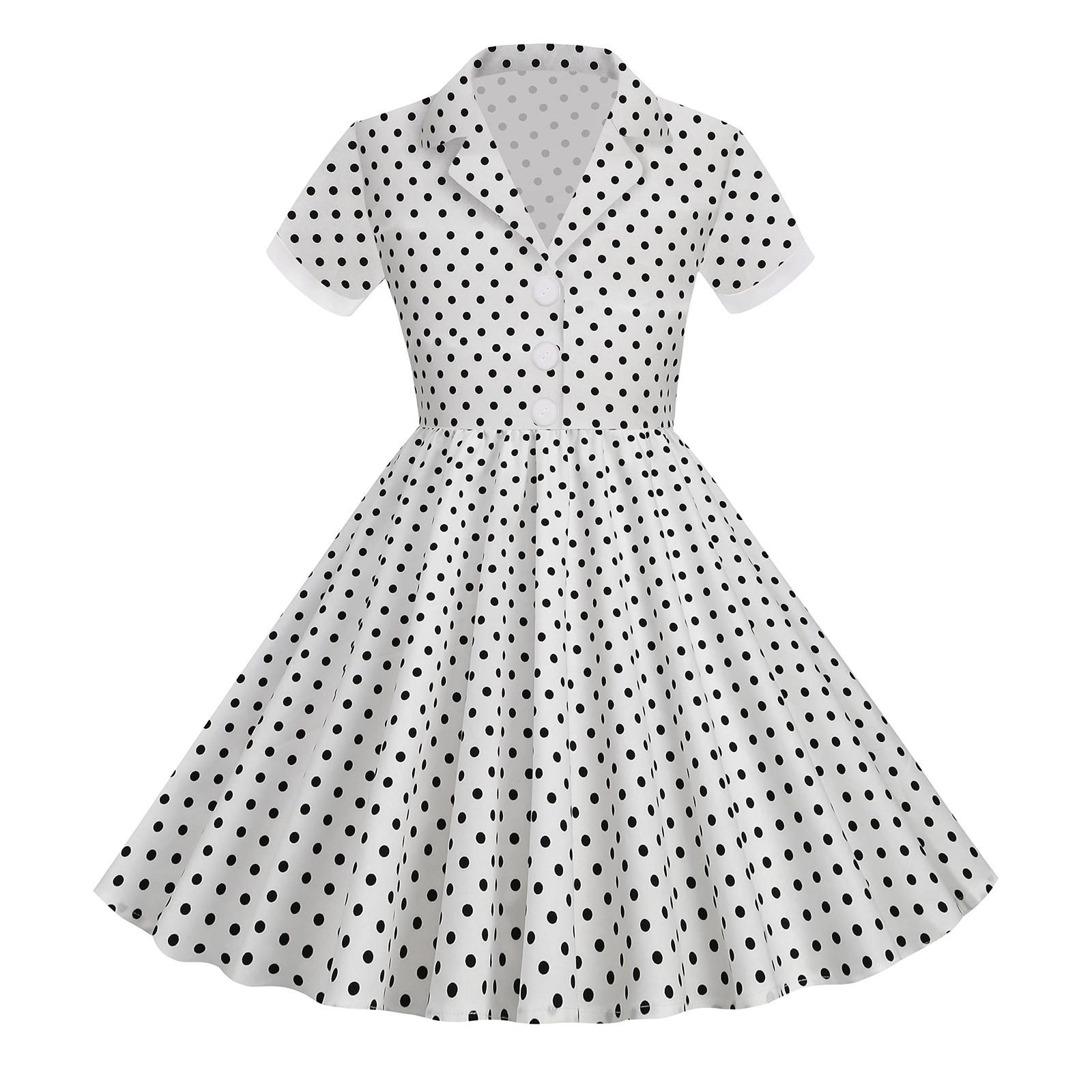 

Летнее детское платье с коротким рукавом в горошек, винтажное детское платье принцессы для девочек 150 белый