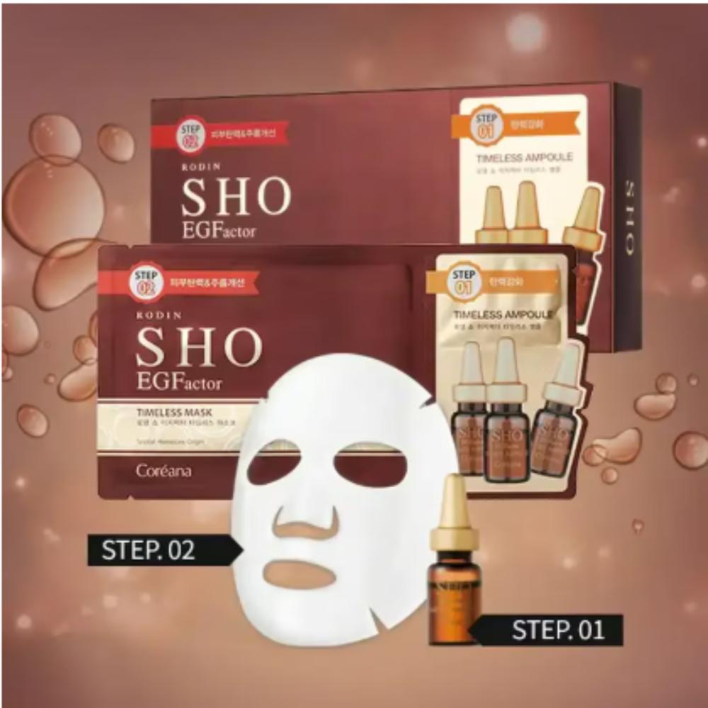 Coreana / Rodin Sho Timeless 2-Step Mask / 10ea / EGF & Noni Extract / Anti-Wrinkle Care / Made in Korea