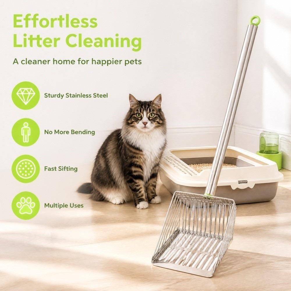 Stainless Steel Chicken Poop Scooper Long Handle Litter Scoop Slat Scoop for Chicken Pet Cat