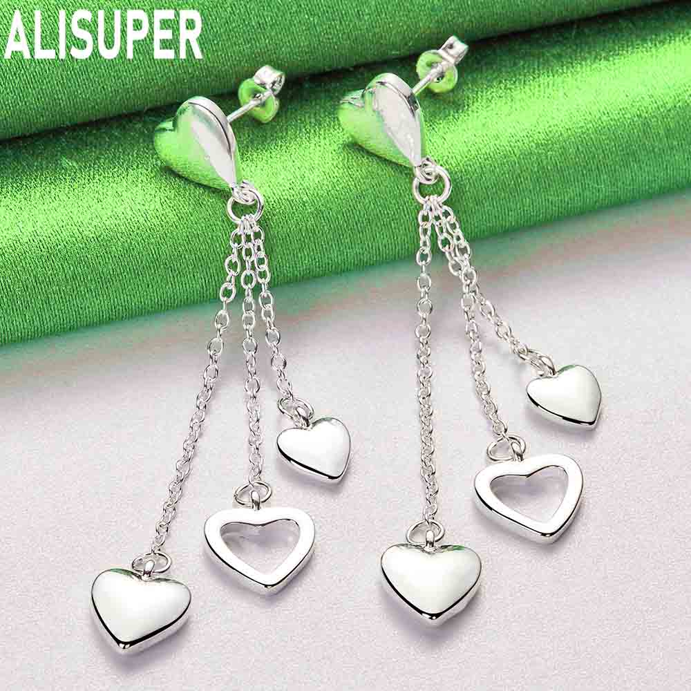 Exquisite And Romantic Mixed-Style Heart Pendant Earrings In 925 Sterling Silver - Fashionable Gift Jewelry