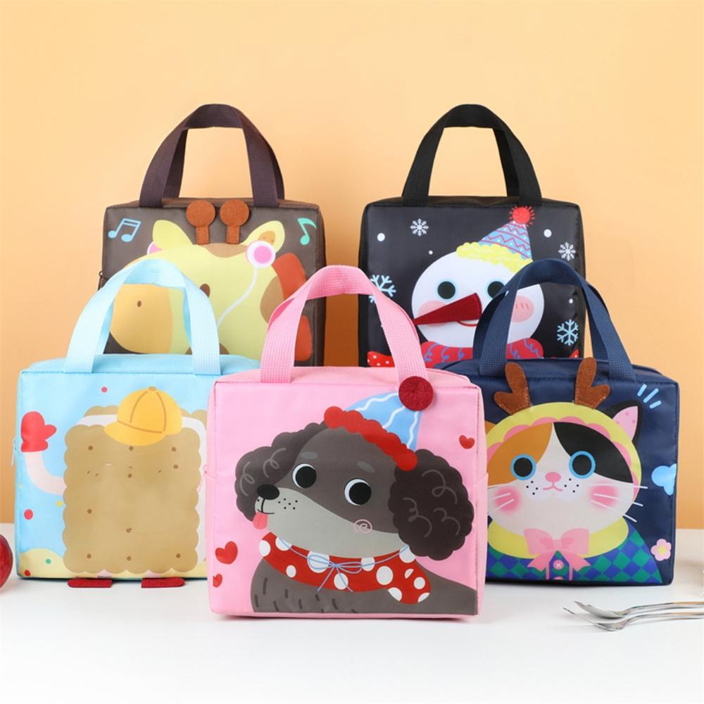 Portable Insulated Bag Tear-Resistant Cute Animal Lunch Bag Oxford Cloth Lunch Tote Insulated Thermal Food Container For Daily