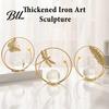 Luxury Style Decor Piece Faux Crystal Ball with Metal Golden Stand Modern Leaf/Butterfly/Dragonfly Sculpture Safe Placement Glass Sphere for