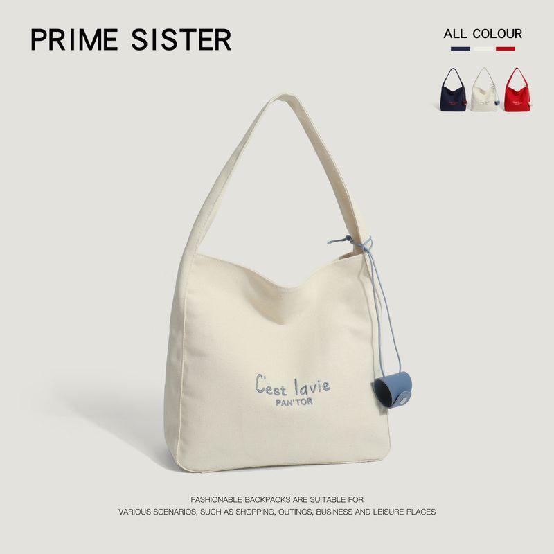 

Summer Red New Style Tote Bag Women s Minimalist Canvas Bag Strap Large Capacity Zipper Casual Commuter Shoulder Bag Beige(Zipper/underarm)