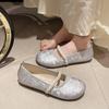 Fashion Elegant Ladies Pearl Band Mary Janes Shoes Round Toe Cozy Flock Ballet Flats Women Solid Color Beading