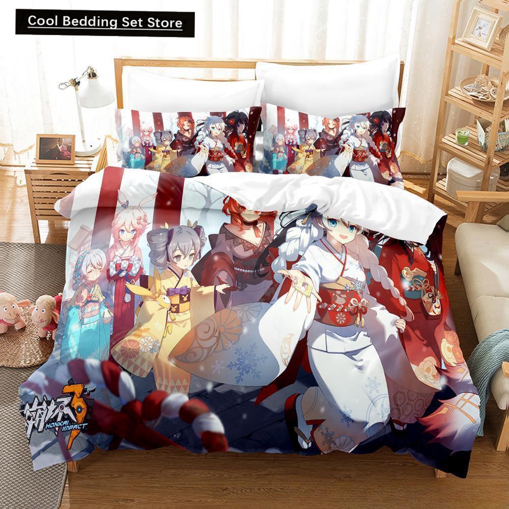 Spel Honkai Impact 3 Sängkläder Set Enkelsäng Tvilling Full Queen King Size Sängset Vuxen Barn Sovrum Påslakanset Anime Lakan Set