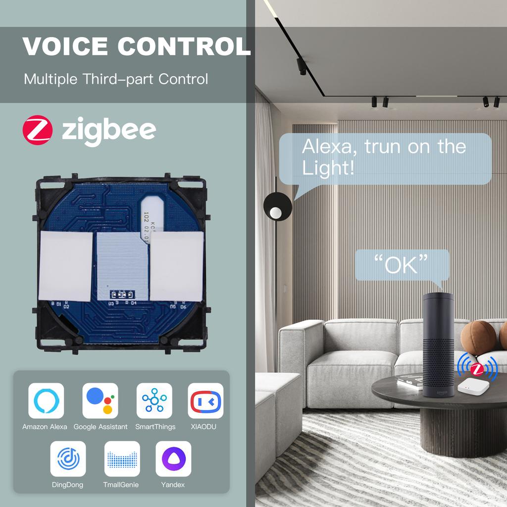 BSEED Zigbee 1/2/3Gang Smart Touch Switches Normal French Wall Sockets Type-c USB Function Parts Glass Panels DIY Combination