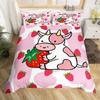 Cartoon Cow Duvet Set Three-Piece Strawberry Pattern Quilt Set Kawaii Cow Bedding Set