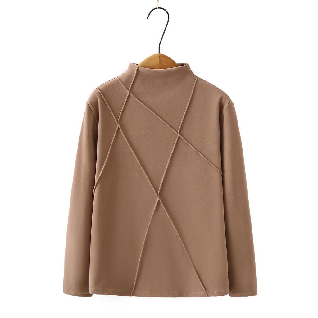 2025 Autumn Winter Plus Size German Velvet High Neck Diagonal Stripe Base Layer Shirt for Women
