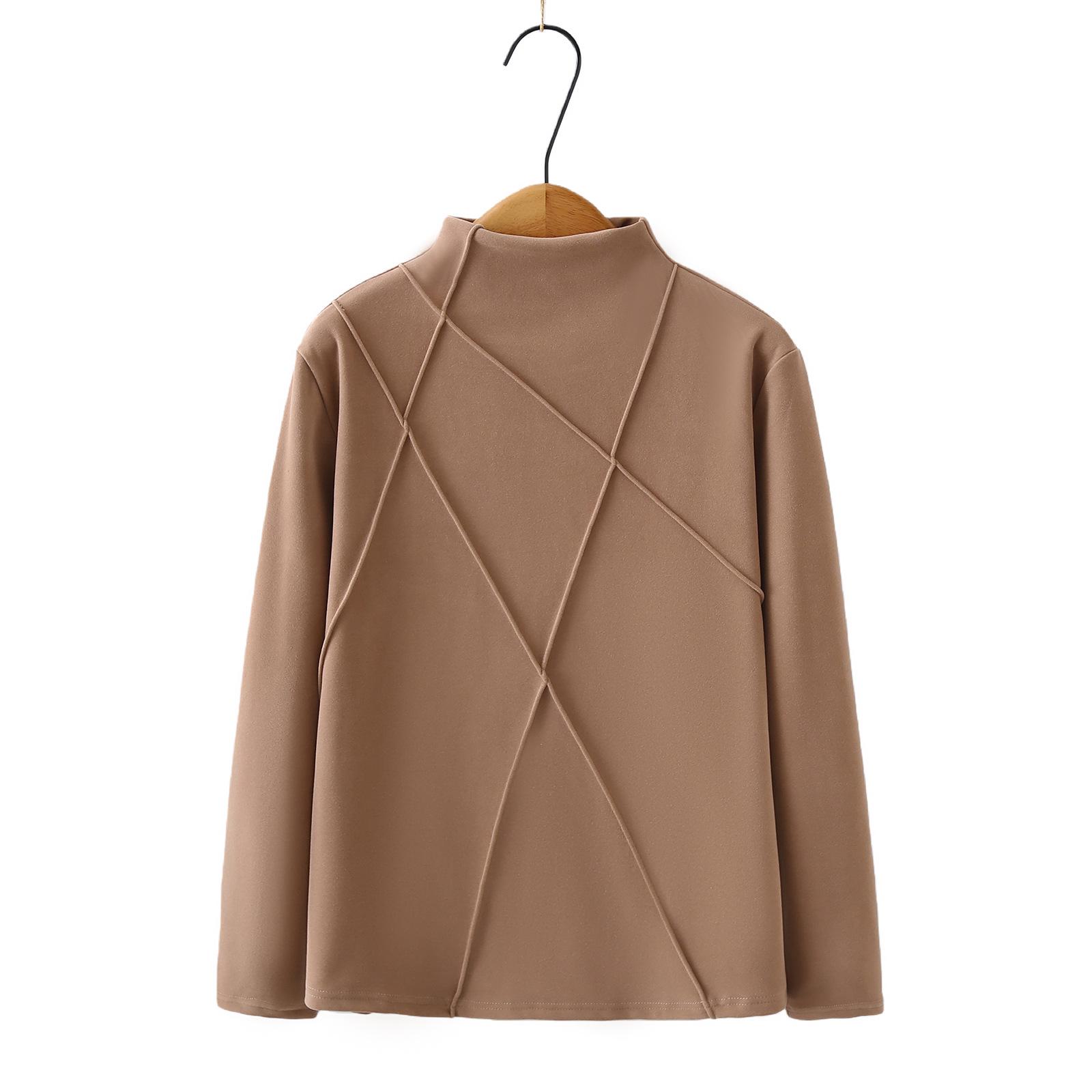 

2025 Autumn Winter Plus Size German Velvet High Neck Diagonal Stripe Base Layer Shirt for Women 4XL
