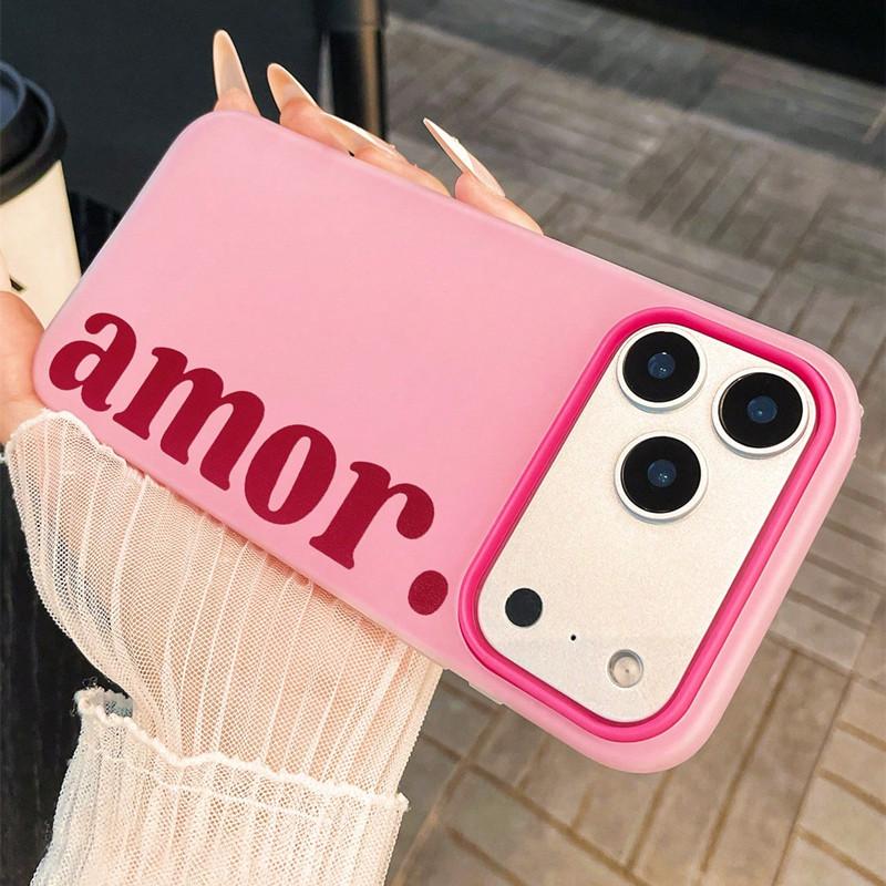 Rote "Amor." Buchstaben-Print Personalisierte Handyhülle Für iPhone 17 16 Pro Max 15 14 Plus 13 12 11 XS XR 16E 17 Air 2-in-1 Weiche Hülle