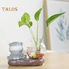 Figurină animală cu vază, masă de ceai, mini vază cu flori, ceramică, pisică cu plantator hidroponic din sticlă, pentru decorul casei, dormitor, living room