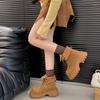 Retro Thick-soled Heightening Martin Boots for Women's 2025 Autumn and Winter New Fashionable Maillard Slim Short Boots Lace-up Rhubarb Boots