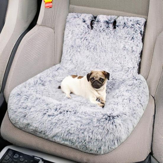 Dogs Car Seat Travel Dog Bed with Safety Straps Plush Fluffy Pet Seat with Non-Slip Backing Detachable Washable Cushion for Small Large Dogs