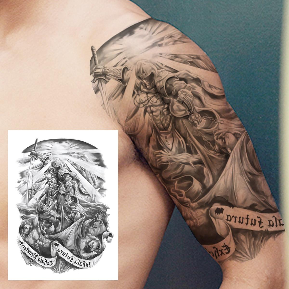 

Черный Волк Демон Временные Татуировки Для Мужчин Женщин Взрослых Детей Поддельные Сова Скелет Татуировки Наклейки Воин Тигр Рисунок Тела Татуировки Ноги