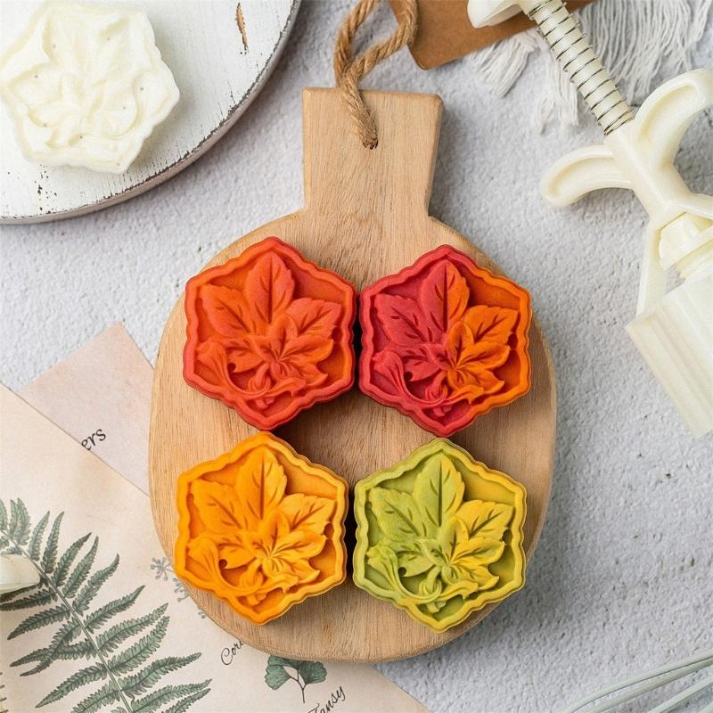 Professional Autumn Maple Leaf Hexagonal Shape Moon Cake Press Molds Easy Hand Operated ABS Kitchen Baking Accessories