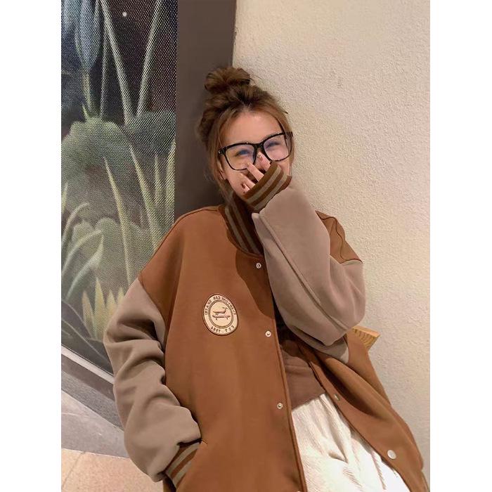 Women s American Retro Thickened Baseball Jacket - Petite Casual Outerwear for Autumn, Winter & Early Spring 2XL