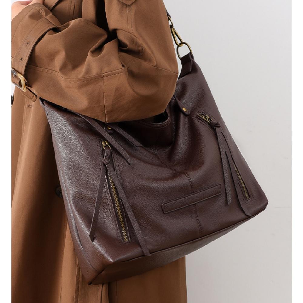 Simple Retro Large Tote Bag Soft Touch PU Leather Lazy Loose Feeling Women's Shoulder Bags Fashion Autumn and Winter New Large Capacity Messenger Bags