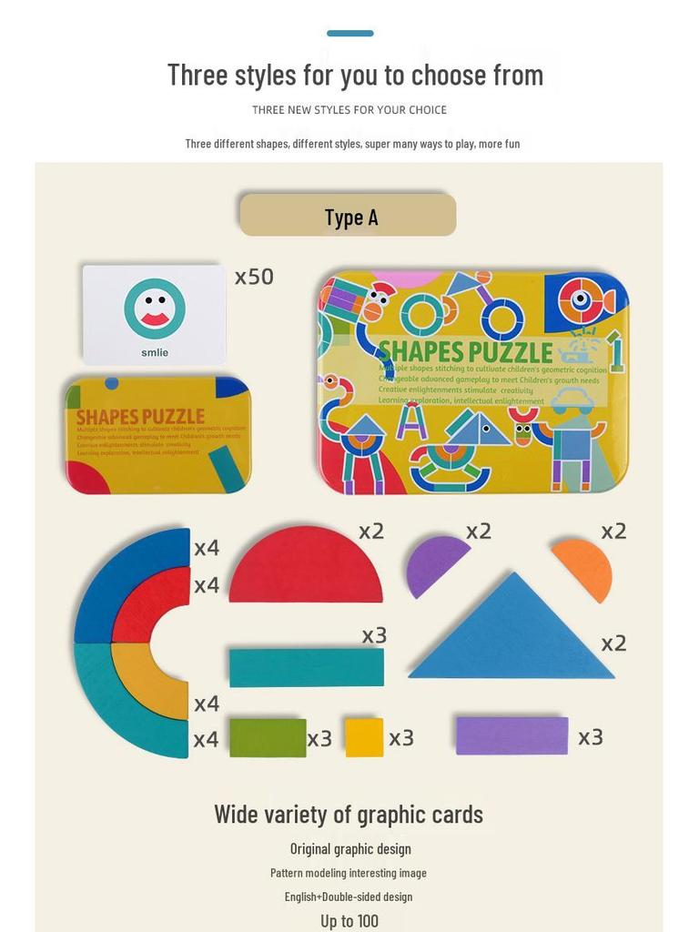 Geometric Shape Puzzle Tin: Educational Wooden Tangram for Children