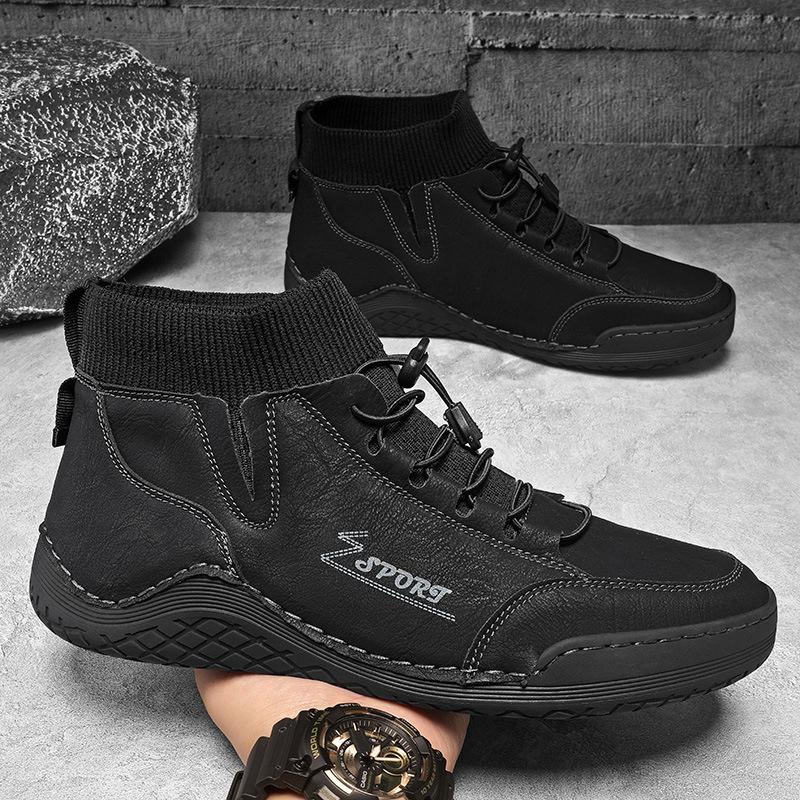 Winter Samt Martin Stiefel in Übergröße High-Top Gummizug Thermische Baumwollstiefel Herren Retro Casual Lederschuhe 9606