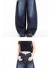 Unisex Vintage Curved-Leg Jeans, Spring/Autumn, High Street Loose Wide-Leg Floor-Length Pants