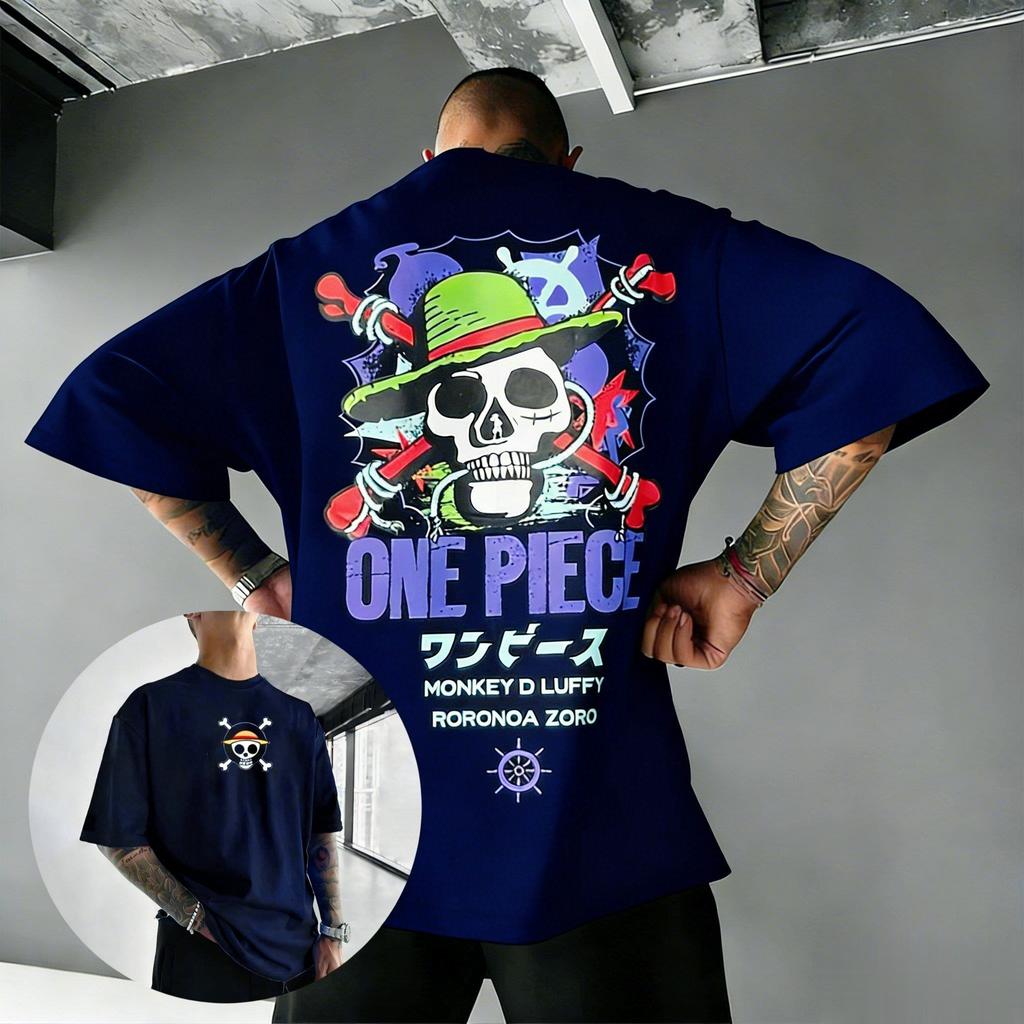 Straw Hat Pirates One Piece TShirt Men Summer Retro Jolly Roger Graphic Short Sleeve Oversized Streetwear Loose Fit Anime Tee