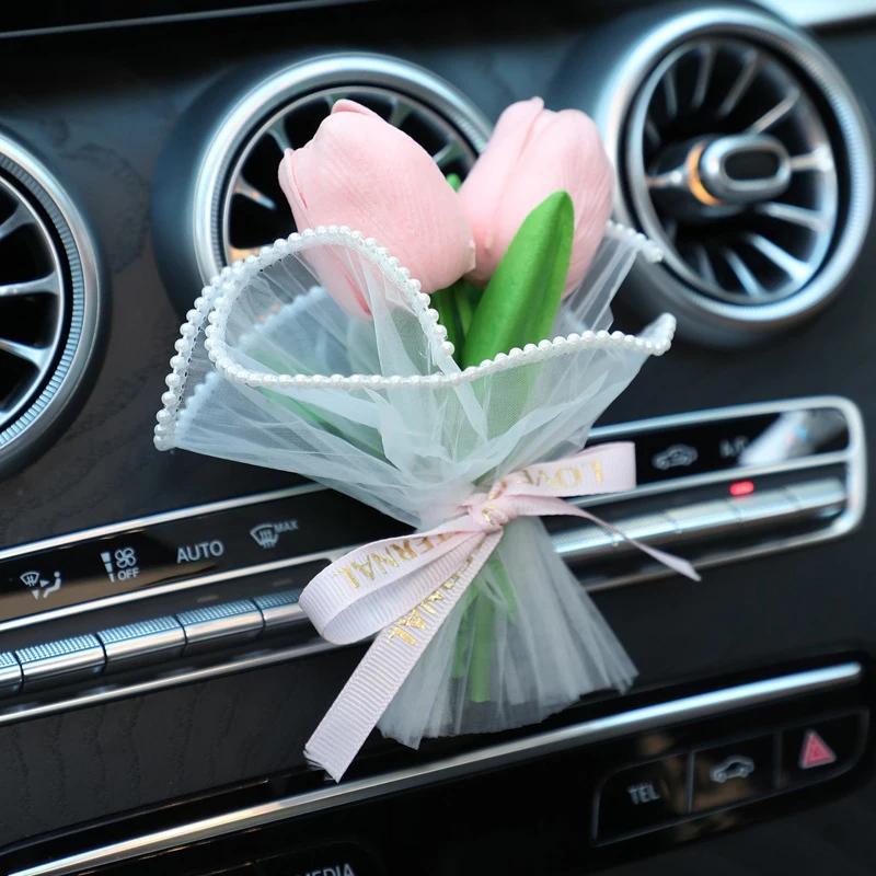 1PC Creative Room Decor Pearl Mesh Fake Flower Bouquet Mini Tulip PU Mini Artificial Flower Bouquet Handicraft Gift Gift Decor