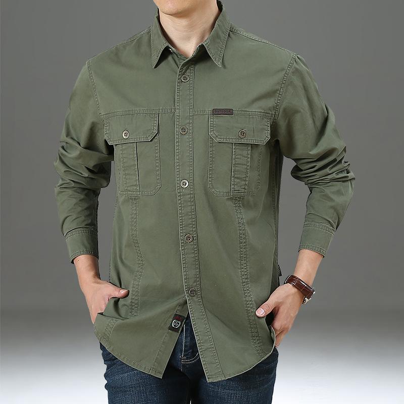 Nouvelle Chemise à Manches Longues de Printemps pour Homme Ample Grande Taille Décontractée Couleur Unie Coton Âge Moyen