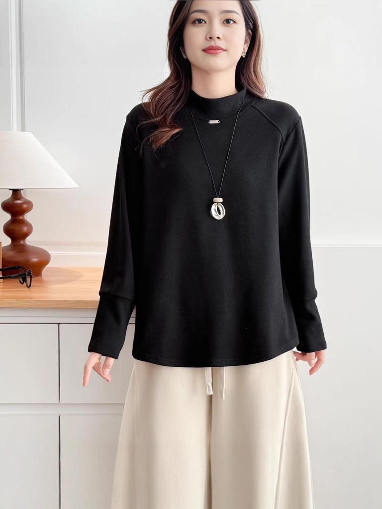 Women's Plus Size Korean Style Slimming Long Sleeve Velvet Base Layer Top