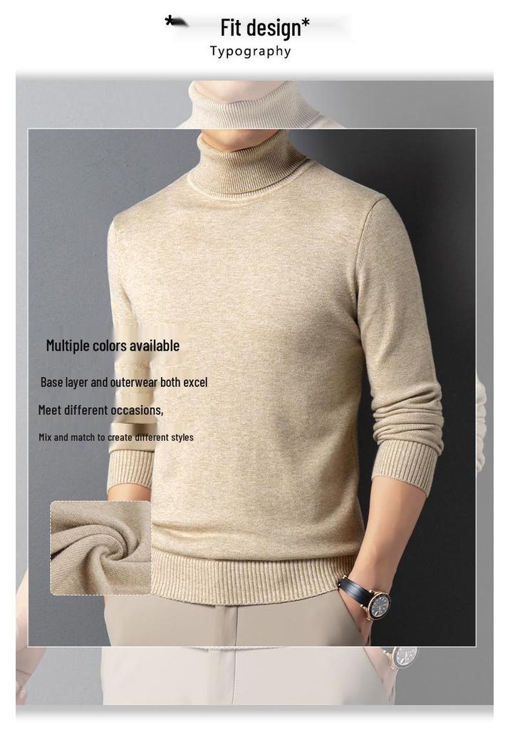Men's Slim Fit Wool High Neck Sweater - Autumn/Winter Warm Knitwear in Solid Colors
