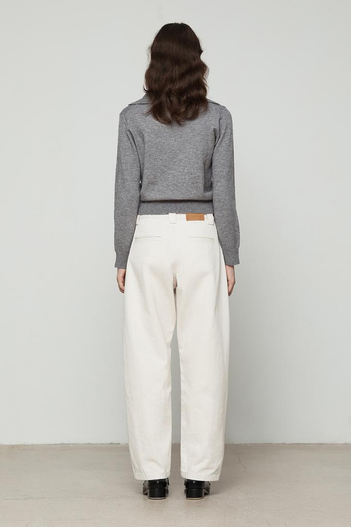CURRENT Collared V-Neck Knit Long Sleeve [Charcoal]