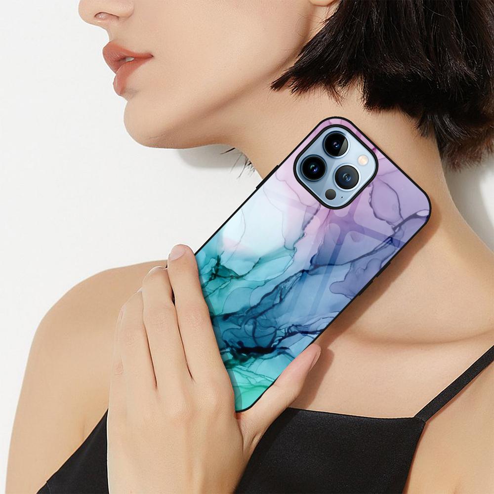 Farbe Marmor Kunst Mode Fall Für Iphone 14 13 11 12 Pro Max Mini Xs Xr X 7 8 6 s Plus Se 2022 Gehärtetes Glas Zurück Abdeckung Capas