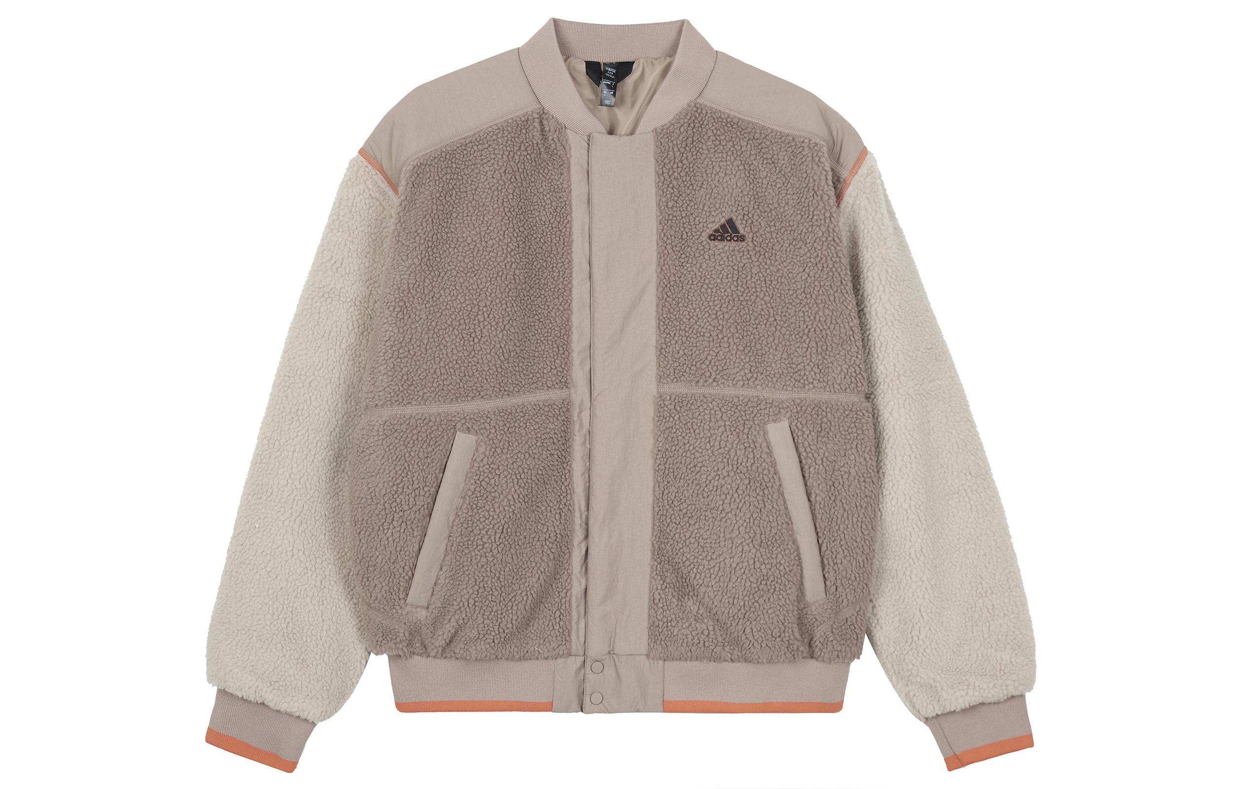 Adidas Velvet Jackets Men s Khaki Stand Collar Thickened And Fleece Lined IL8918 L