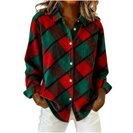 2025 Summer Women's Unique Plaid Print Long-Sleeved Shirt