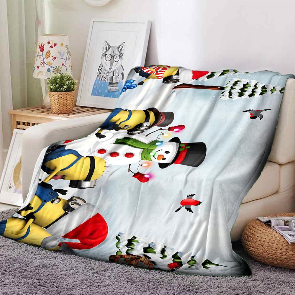 1Pc Minions Christmas Celebration Blanket Soft Throw Blanket For Home Bedroom Bed Sofa Travel Office Solid Christmas Blanket