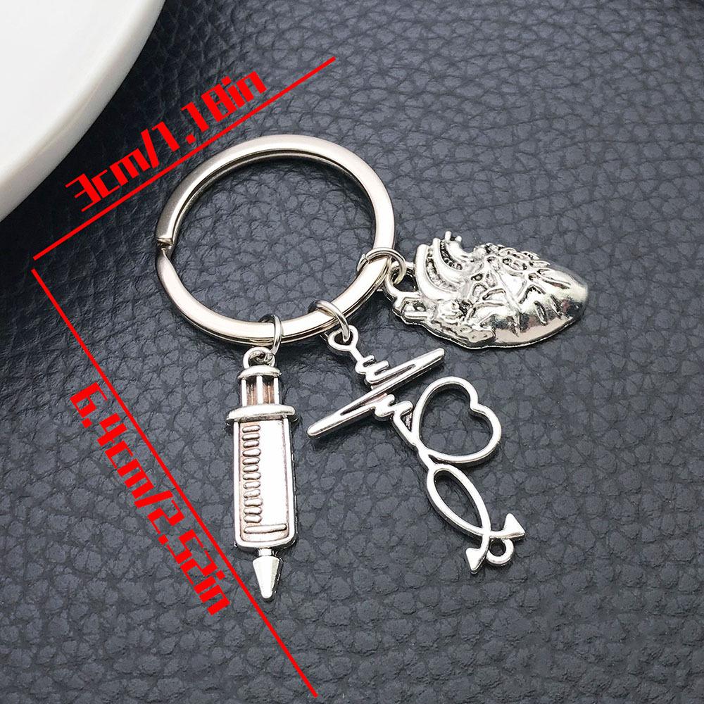 Creative Antique Silver Medical Series Heart & Ambulance Zinc Alloy Keychain Ornament