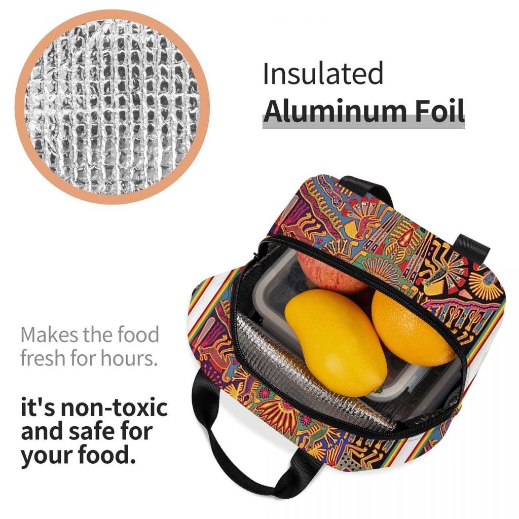 Huichol Mexican Heritage Insulated Lunch Bag for Women Office Cooler Thermal Food Box Tote Portable Lunch Boxes Container