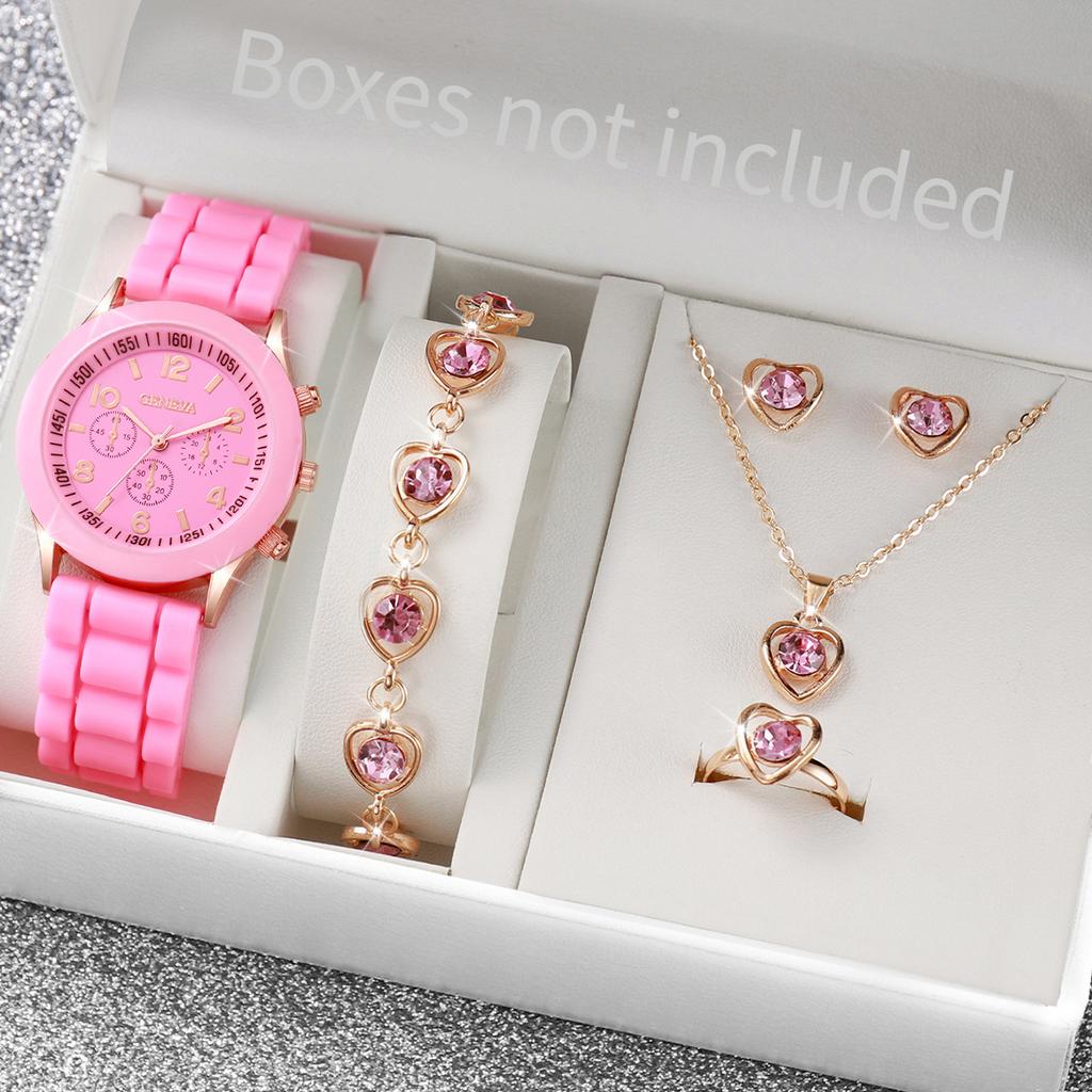 5/6PCS Women Watches Fashion Silicone Band Women Quartz Watches Jewelry Set Reloj Mujer Girls Clock Gift (Without Box)