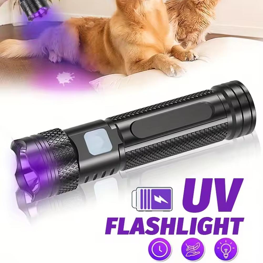 Rechargeable 365nm UV Flashlight Purple Torch Mini Ultraviolet Handheld Torch Jade Money Detector Pet Urine Stains Detector