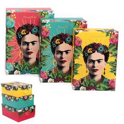 [A0615] - Set of 6 Multi-colored 'Frida Kahlo' Souvenir Boxes - 36x28x16 Cm