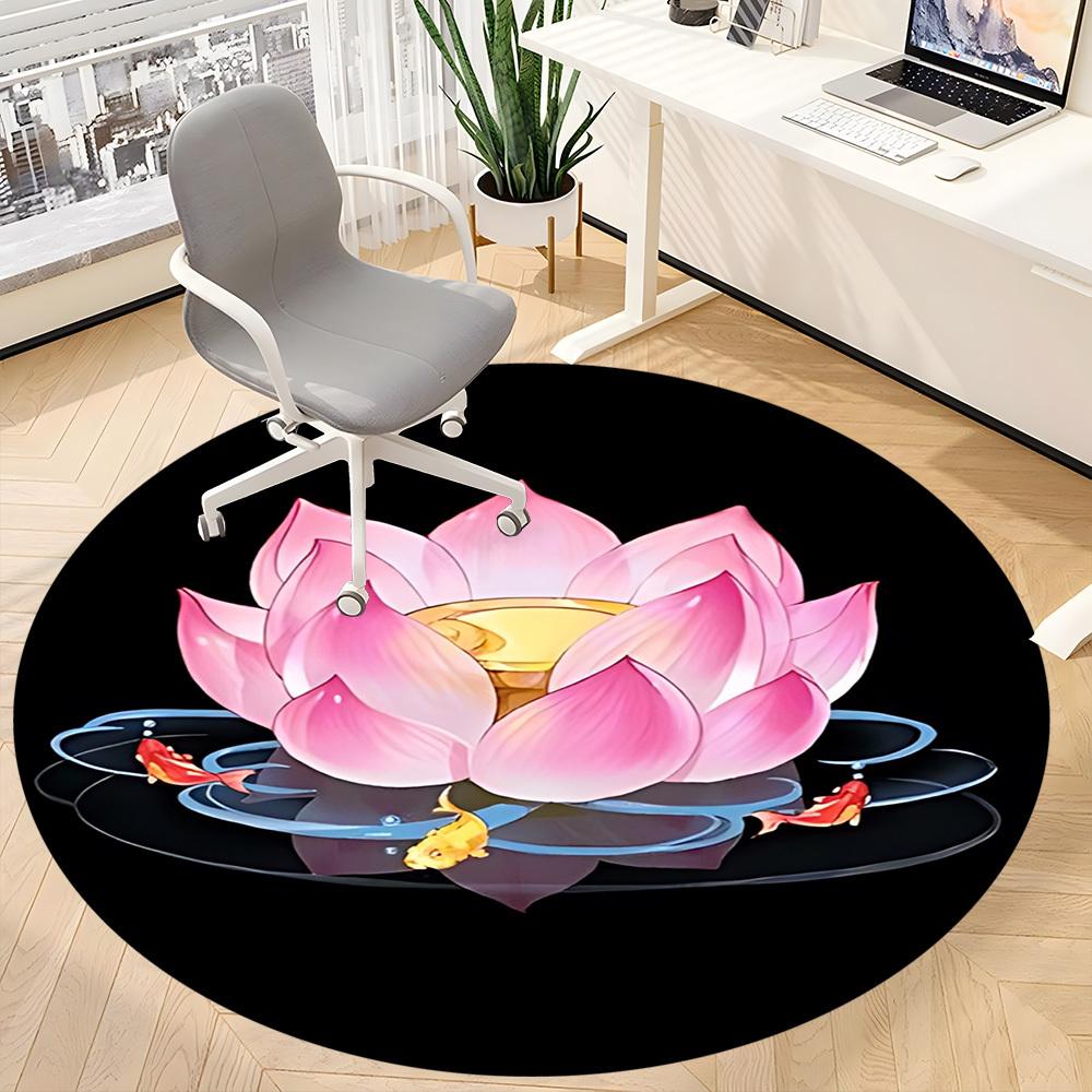 1pc Lotus Flower Chair Carpet for Office, Round Non Slip Durable Large Size Office Carpet, Suitable for Office