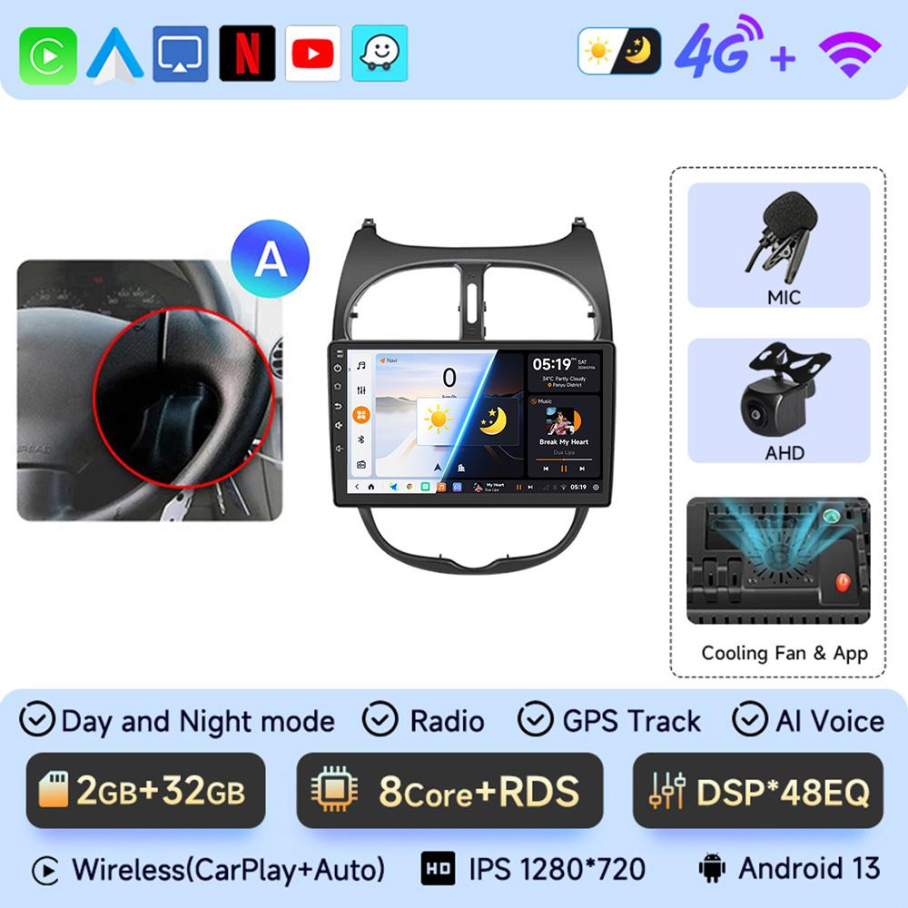 JIUYIN  Android 13 Car Radio For PEUGEOT 206 206CC 206SW 2000-2008 Auto Multimedia Player GPS Autoradio Carplay 2 Din