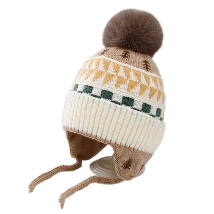 Cute Winter Unisex Baby & Toddler Windproof Fleece Lined Earflap Beanie Hats with Pompom Knit Polyester/Cotton Warm Daily Wear