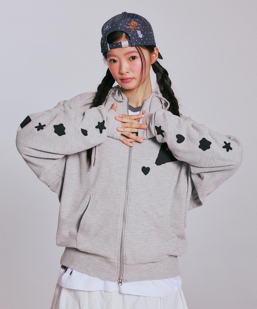 Youhee [3Colors] Graphic Waffle Hood Zip-Up