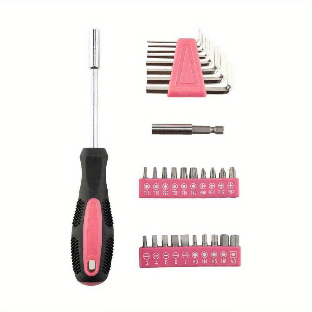 39 stücke Rosa Farbe Auto Auto Rosa Werkzeug Maßband Klaue Hammer Inbusschlüssel Schere Set Haushalts Reparatur Kit Box mechanik Teile